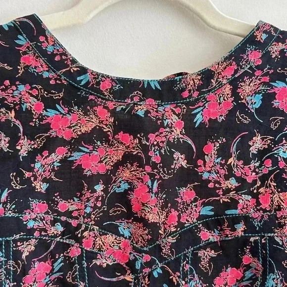 Free People Monica Top, Floral Open Back Puff Sleeve Cinched Waist Blouse Med - Picture 12 of 16